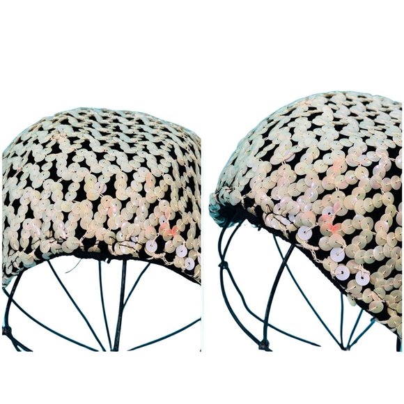 Vintage 1950s Sequin Cap Black White Sequins Hat main image 10